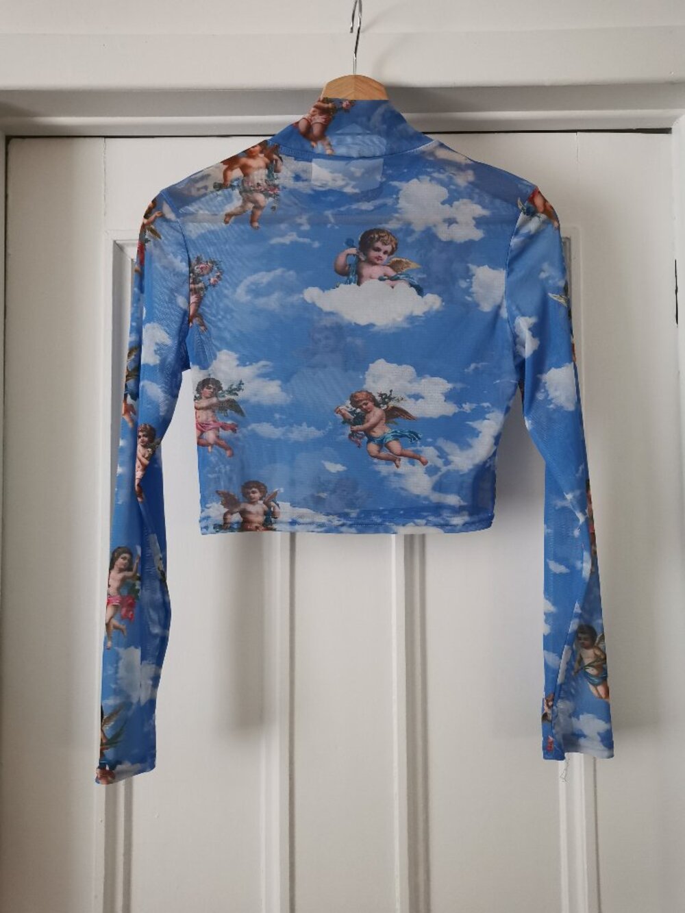 Y2K Sheer lace turtleneck crop top with long sleeves - Angels printed shirt